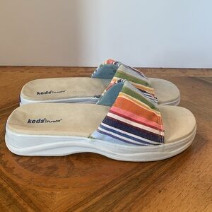 Keds PureFit Striped Canvas Slides Sandals Women’s Size 7 Very Cushioned Footbed